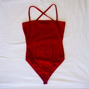 Red Ribbed Bodysuit